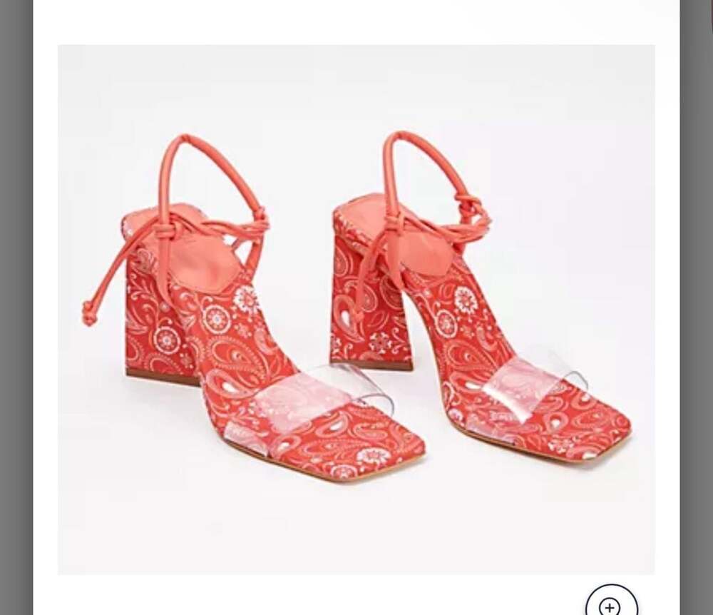 Schutz Mayla Red Paisley Print Lace-Up Block Heel Sandals Size 8B